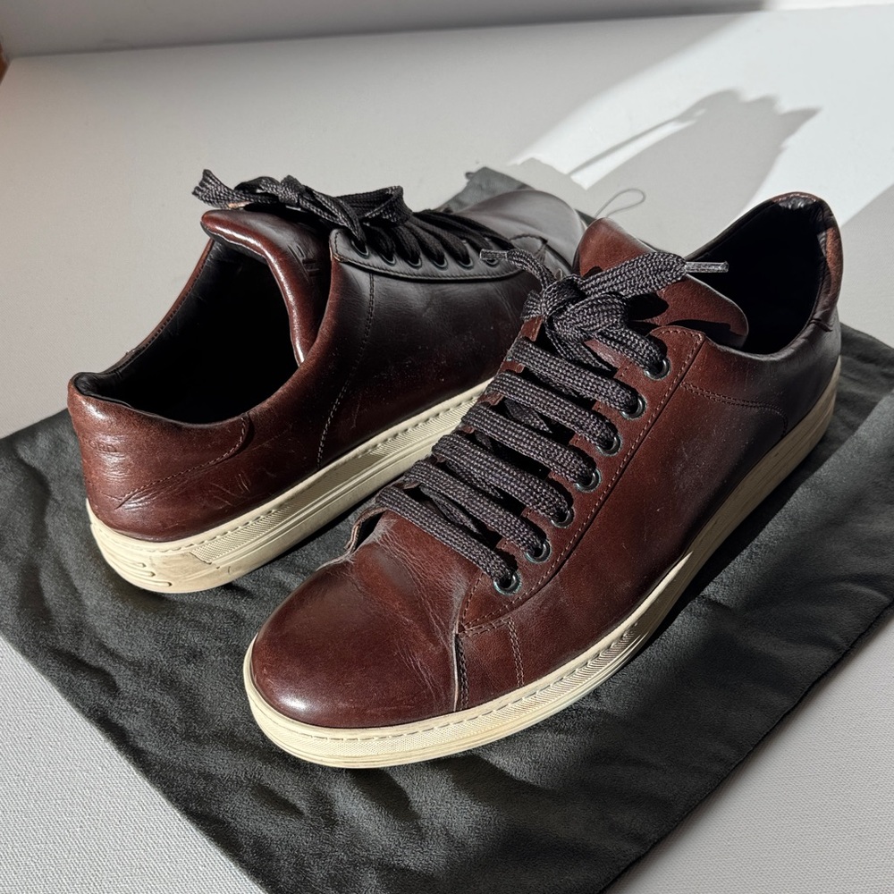 Tom Ford Dark Brown Leather Sneakers